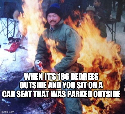 After I go shopping and come back to the car, it's always like this | WHEN IT'S 186 DEGREES OUTSIDE AND YOU SIT ON A CAR SEAT THAT WAS PARKED OUTSIDE | image tagged in guy sitting on fire | made w/ Imgflip meme maker