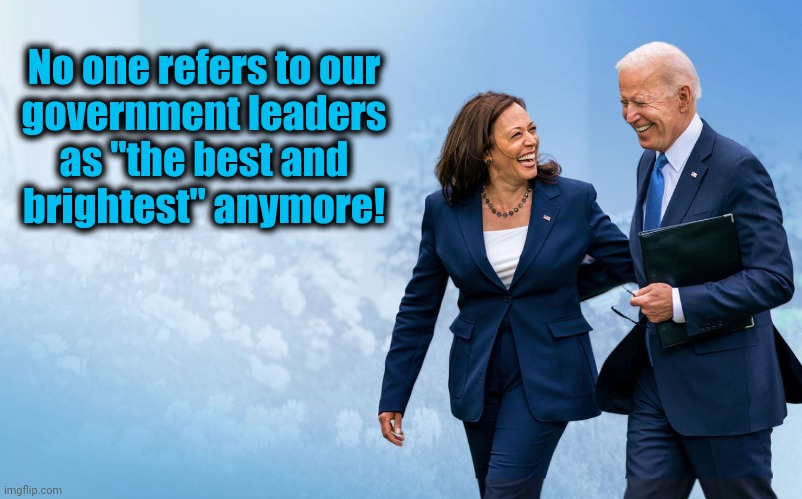 Bad brain x 2 | No one refers to our
government leaders
as "the best and
brightest" anymore! | image tagged in biden and harris,democrats,dumb and dumber,dementia | made w/ Imgflip meme maker