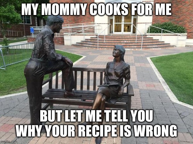 Recipe splainer | MY MOMMY COOKS FOR ME; BUT LET ME TELL YOU WHY YOUR RECIPE IS WRONG | image tagged in mansplaining | made w/ Imgflip meme maker