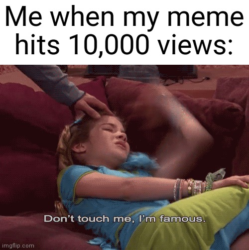 One of my memes hitted over 10,000 views | Me when my meme hits 10,000 views: | image tagged in don't touch me i'm famous,memes | made w/ Imgflip meme maker