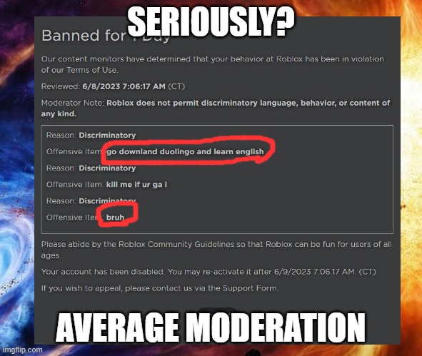 Bruh😭 #roblox #banned