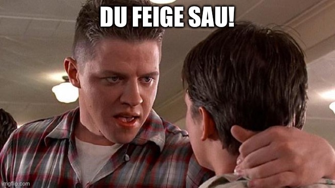 Biff | DU FEIGE SAU! | image tagged in biff | made w/ Imgflip meme maker