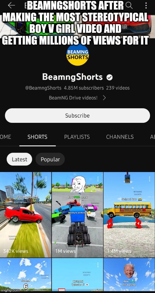 beamngshorts sucks | image tagged in beamng,beamngshorts,youtube shorts | made w/ Imgflip meme maker
