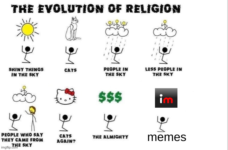 all hail imglip | memes | image tagged in the evolution of religion,memes | made w/ Imgflip meme maker