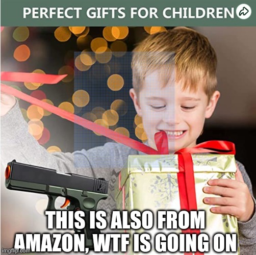 Amazon WTF | THIS IS ALSO FROM AMAZON, WTF IS GOING ON | image tagged in funny,haha,laughing,kids,guns,children | made w/ Imgflip meme maker