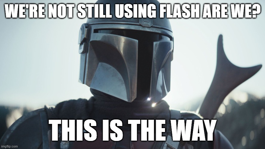 Mandalorian Flash | WE'RE NOT STILL USING FLASH ARE WE? THIS IS THE WAY | image tagged in the mandalorian,flash | made w/ Imgflip meme maker