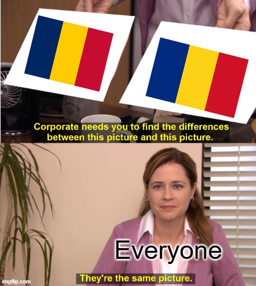 They're the same picture. Romania and Chad flag | Everyone | image tagged in memes,they're the same picture | made w/ Imgflip meme maker