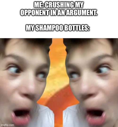 *very original idea* | ME: CRUSHING MY OPPONENT IN AN ARGUMENT. MY SHAMPOO BOTTLES: | image tagged in impressed audience,fun,shampoo | made w/ Imgflip meme maker