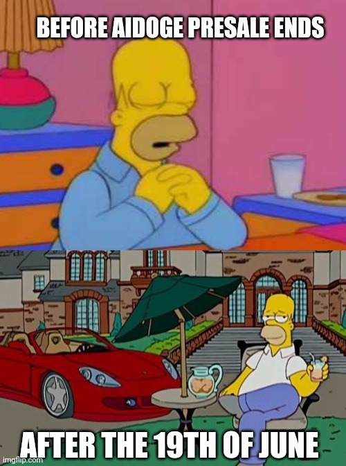 Aidoge coin /Homer meme | BEFORE AIDOGE PRESALE ENDS; AFTER THE 19TH OF JUNE | image tagged in homer simpson,the simpsons | made w/ Imgflip meme maker