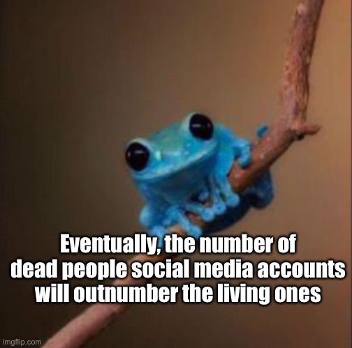 Meme #1,784 | Eventually, the number of dead people social media accounts will outnumber the living ones | image tagged in small fact frog,memes,shower thoughts,facts,numbers,dead | made w/ Imgflip meme maker