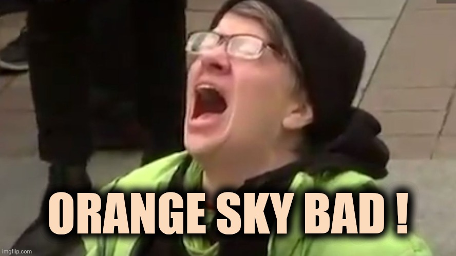 Screaming Liberal  | ORANGE SKY BAD ! | image tagged in screaming liberal | made w/ Imgflip meme maker