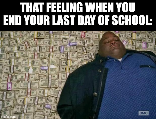 And you can finally relax | THAT FEELING WHEN YOU END YOUR LAST DAY OF SCHOOL: | image tagged in huell money,school meme,finally,memes,front page plz | made w/ Imgflip meme maker