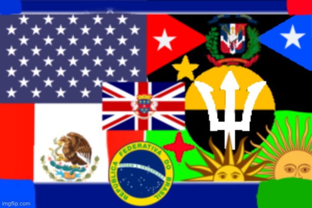 Awful flag using elements of all North and South American Countries (100 upvotes for all flags) | made w/ Imgflip meme maker
