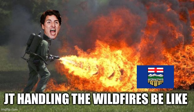 flamethrower | JT HANDLING THE WILDFIRES BE LIKE | image tagged in flamethrower | made w/ Imgflip meme maker