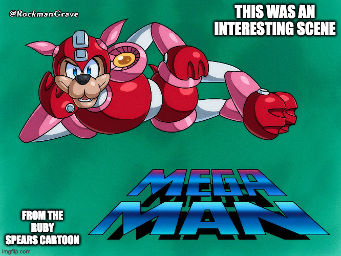 Rush in Mega Man Cartoon | THIS WAS AN INTERESTING SCENE; FROM THE RUBY SPEARS CARTOON | image tagged in megaman,rush,memes | made w/ Imgflip meme maker