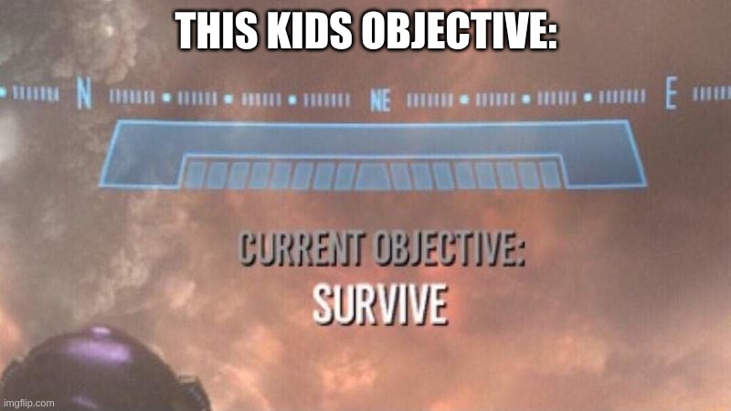 Current Objective: Survive | THIS KIDS OBJECTIVE: | image tagged in current objective survive | made w/ Imgflip meme maker