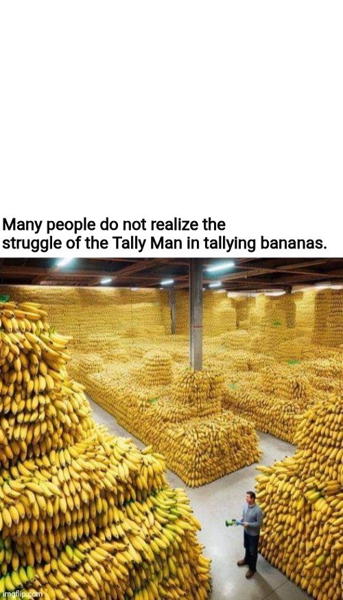 Many people do not realize the struggle of the Tally Man in tallying bananas. | image tagged in blank white template | made w/ Imgflip meme maker