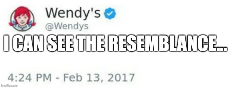 Wendy's Twitter | I CAN SEE THE RESEMBLANCE... | image tagged in wendy's twitter | made w/ Imgflip meme maker
