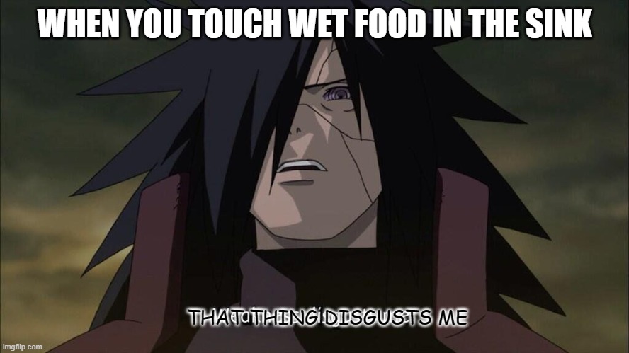 Weakness disgusts me | WHEN YOU TOUCH WET FOOD IN THE SINK; THAT THING DISGUSTS ME | image tagged in weakness disgusts me | made w/ Imgflip meme maker