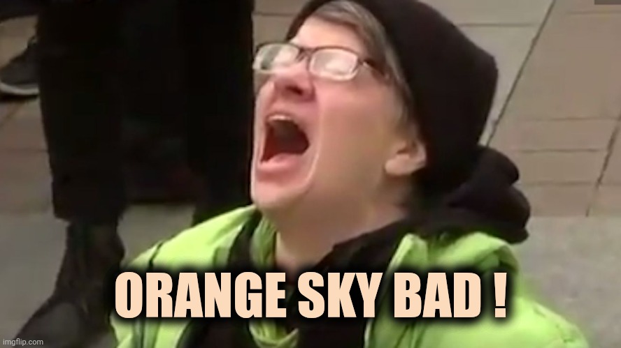 ORANGE SKY BAD ! | image tagged in screaming liberal | made w/ Imgflip meme maker