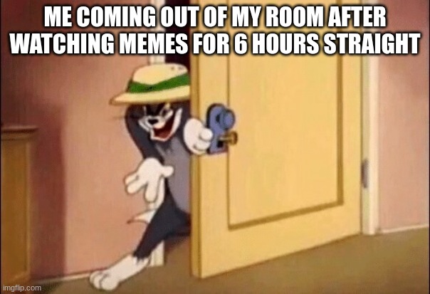 o | ME COMING OUT OF MY ROOM AFTER WATCHING MEMES FOR 6 HOURS STRAIGHT | image tagged in tom and jerry | made w/ Imgflip meme maker