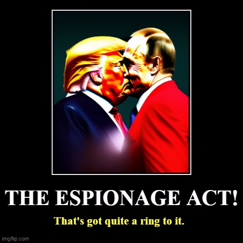 How stupid do you have to be to get yourself caught in this mess? | THE ESPIONAGE ACT! | That's got quite a ring to it. | image tagged in funny,demotivationals,trump,putin,secret,documents | made w/ Imgflip demotivational maker