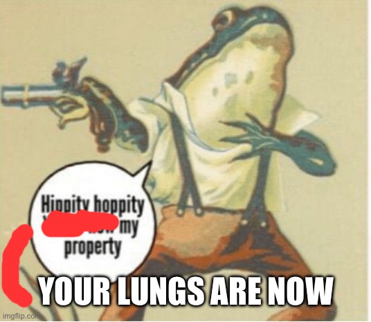 Hippity hoppity, you're now my property | YOUR LUNGS ARE NOW | image tagged in hippity hoppity you're now my property | made w/ Imgflip meme maker
