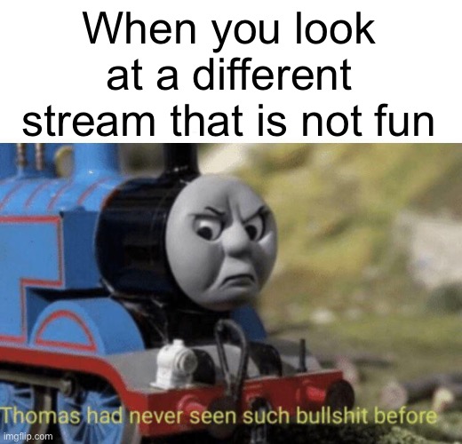 Yup | When you look at a different stream that is not fun | image tagged in thomas had never seen such bullshit before | made w/ Imgflip meme maker