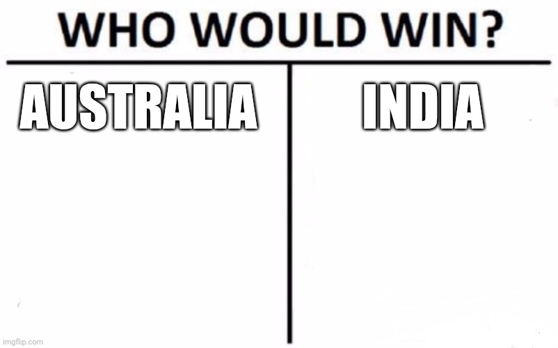 India Australia memes | AUSTRALIA; INDIA | image tagged in memes,who would win,india australia,funny memes | made w/ Imgflip meme maker