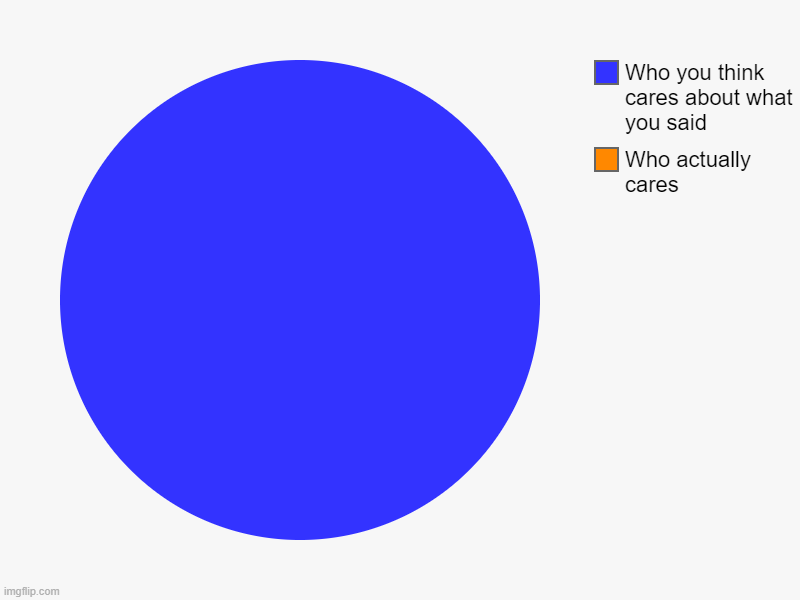 send this to someone if no one cares about what they said | Who actually cares, Who you think cares about what you said | image tagged in charts,pie charts | made w/ Imgflip chart maker