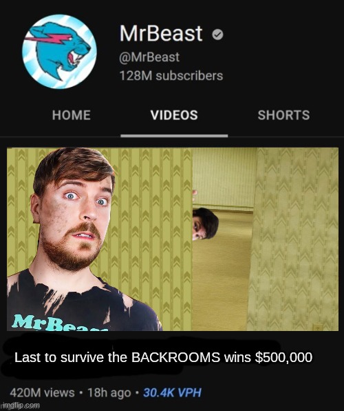 Truly a mrbeast moment | Last to survive the BACKROOMS wins $500,000 | image tagged in mrbeast thumbnail template | made w/ Imgflip meme maker