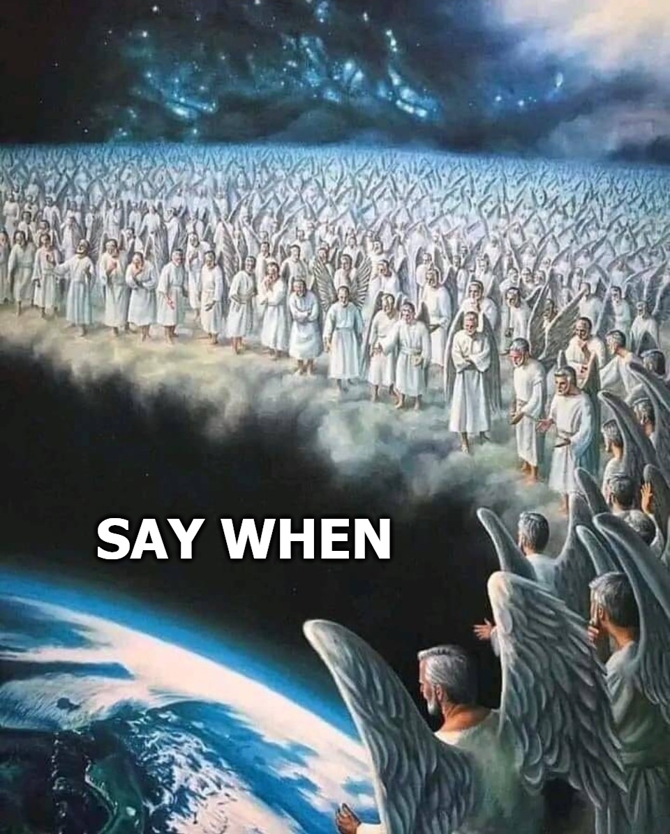 Say When | SAY WHEN | image tagged in heavenly host,twelve legions of angels,checkmate,angelic army,angels,say when | made w/ Imgflip meme maker