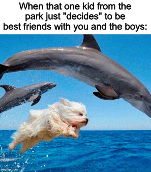 All the time :/ | When that one kid from the park just "decides" to be best friends with you and the boys: | made w/ Imgflip meme maker