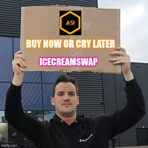 ASICORE | BUY NOW OR CRY LATER; ICECREAMSWAP | image tagged in crypto protester | made w/ Imgflip meme maker