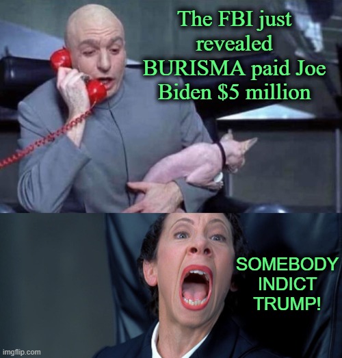 Hmm, that’s Interesting | The FBI just revealed BURISMA paid Joe Biden $5 million; SOMEBODY INDICT TRUMP! | image tagged in dr evil and frau | made w/ Imgflip meme maker