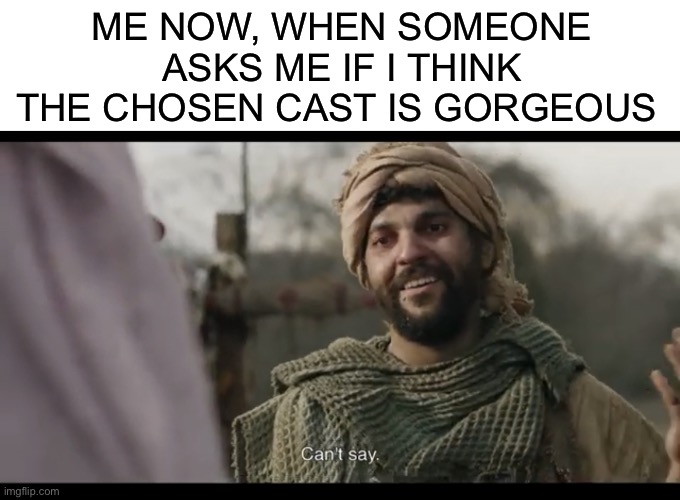 ME NOW, WHEN SOMEONE ASKS ME IF I THINK THE CHOSEN CAST IS GORGEOUS | image tagged in blank white template,the chosen | made w/ Imgflip meme maker