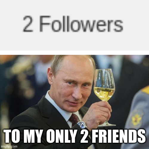 Thank you my friends | TO MY ONLY 2 FRIENDS | image tagged in putin cheers | made w/ Imgflip meme maker