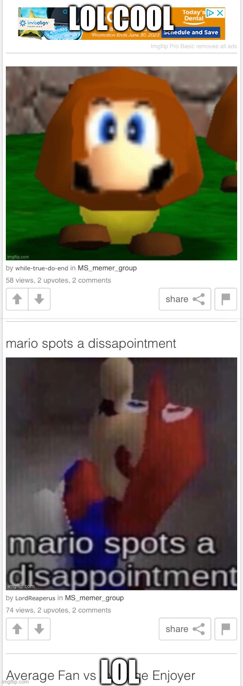 Maro | LOL COOL; LOL | image tagged in mario spots a disappointment | made w/ Imgflip meme maker