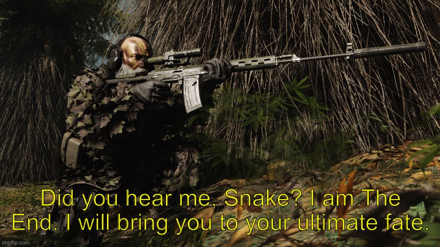 Did you hear me, Snake? I am The End. I will bring you to your ultimate fate. | made w/ Imgflip meme maker