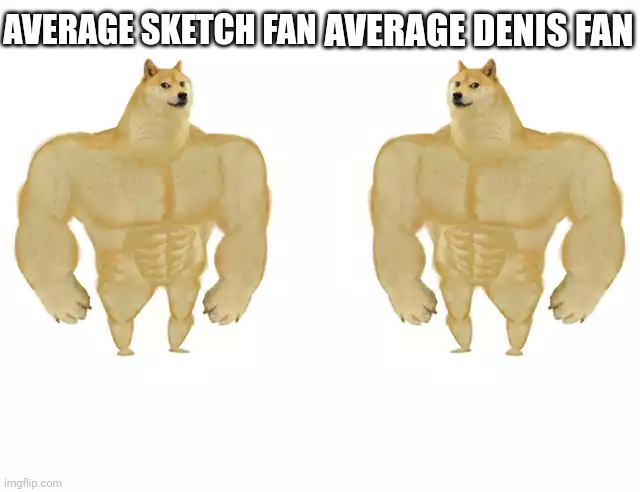 Buff Doge vs Buff Doge | AVERAGE SKETCH FAN AVERAGE DENIS FAN | image tagged in buff doge vs buff doge | made w/ Imgflip meme maker