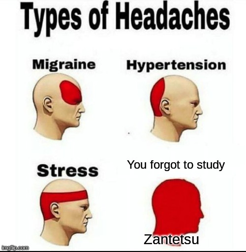 I ate some instant curry. | You forgot to study; Zantetsu | image tagged in types of headaches meme,anime,manga,soccer | made w/ Imgflip meme maker