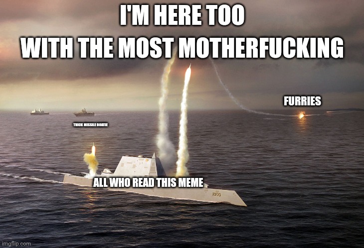 USS Zumwalt | I'M HERE TOO WITH THE MOST MOTHERFUCKING ALL WHO READ THIS MEME FURRIES THICK MISSILE BOATIE | image tagged in uss zumwalt | made w/ Imgflip meme maker