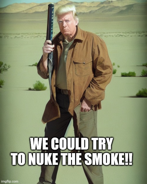 MAGA Action Man | WE COULD TRY TO NUKE THE SMOKE!! | image tagged in maga action man | made w/ Imgflip meme maker