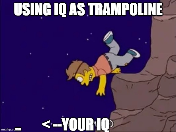 0 iq | USING IQ AS TRAMPOLINE; < --YOUR IQ; .. | image tagged in i'm the dumbest man alive,im the dumbest man alive | made w/ Imgflip meme maker