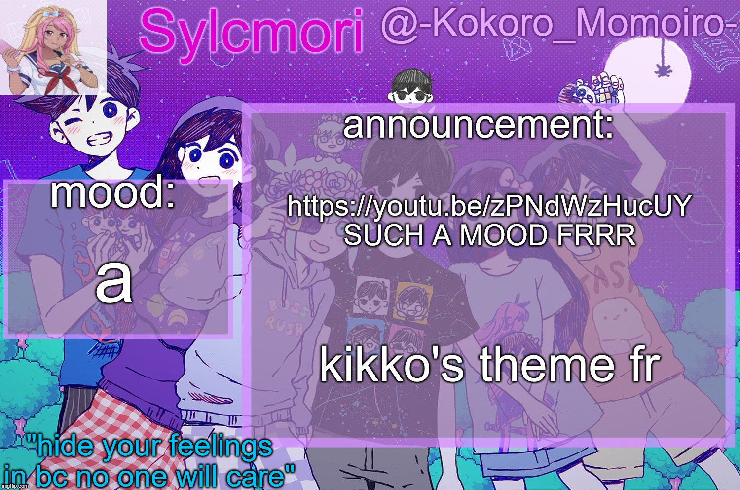i luv how i posted about this song yet i'm not listening to it | https://youtu.be/zPNdWzHucUY
SUCH A MOOD FRRR; a; kikko's theme fr | image tagged in kokoro's 3rd temp but it's omori | made w/ Imgflip meme maker
