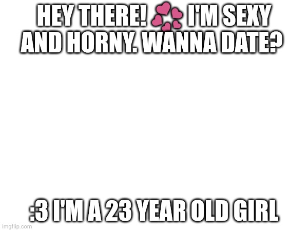 HEY THERE! 💞 I'M SEXY AND HORNY. WANNA DATE? :3 I'M A 23 YEAR OLD GIRL | made w/ Imgflip meme maker