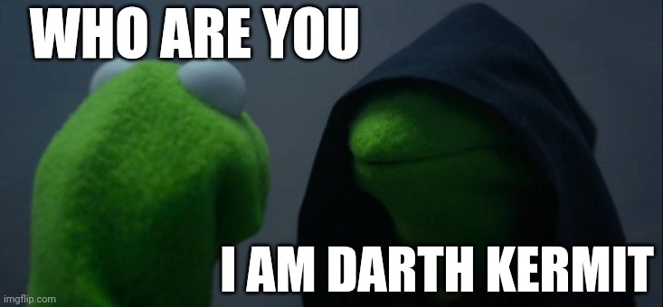 Evil Kermit | WHO ARE YOU; I AM DARTH KERMIT | image tagged in memes,evil kermit | made w/ Imgflip meme maker