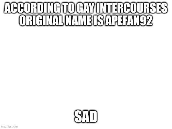 ACCORDING TO GAY INTERCOURSES ORIGINAL NAME IS APEFAN92; SAD | made w/ Imgflip meme maker