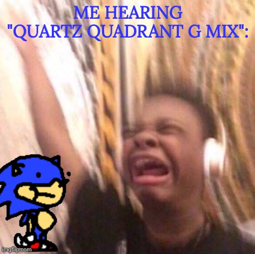 Good sountrack thanks sega | ME HEARING "QUARTZ QUADRANT G MIX": | image tagged in kid listening to music screaming with headset | made w/ Imgflip meme maker