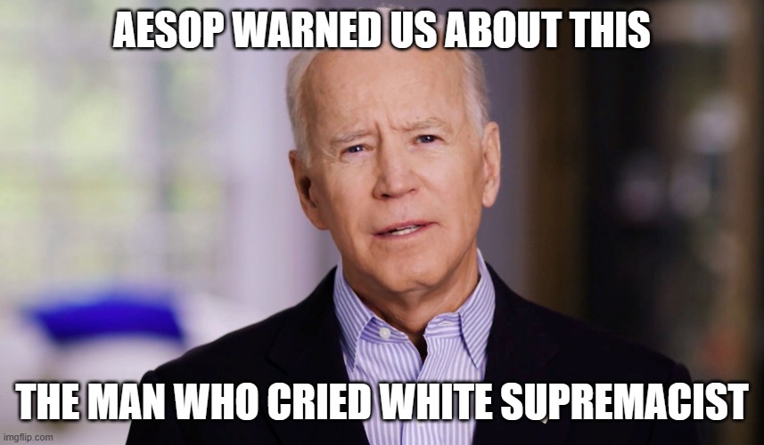 Joe Biden 2020 | AESOP WARNED US ABOUT THIS; THE MAN WHO CRIED WHITE SUPREMACIST | image tagged in joe biden 2020 | made w/ Imgflip meme maker
